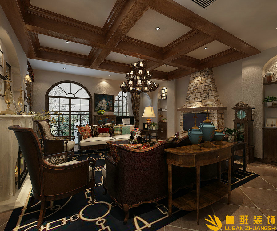 和泓半山美式鄉村別墅設計裝修客廳