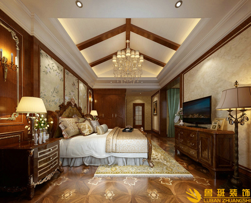 溫資華園265平美式別墅設(shè)計裝修臥室