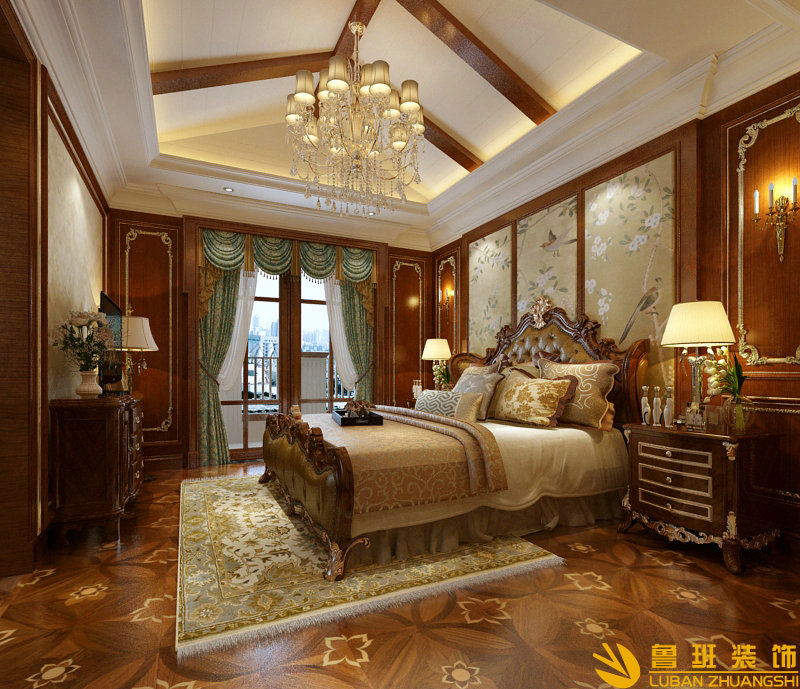 溫資華園265平美式別墅設(shè)計裝修臥室1