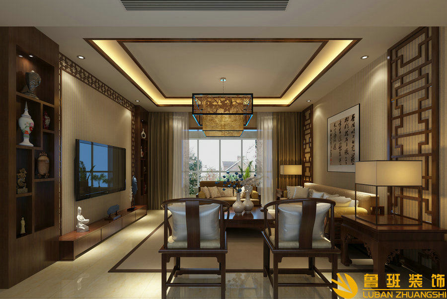 雍湖灣124平新中式裝修設計客廳