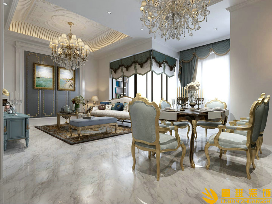 雍錦閣159平美式裝修設(shè)計客廳