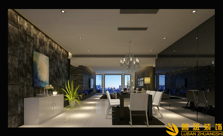 紫檀小區(qū)290平現(xiàn)代大平層設(shè)計(jì)裝修客廳