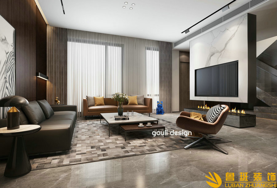 南門綠郡后現代別墅設計裝修客廳