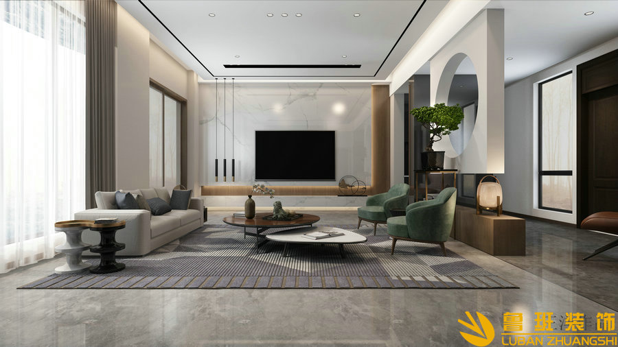 朗詩南門綠郡565平現(xiàn)代別墅設(shè)計(jì)裝修客廳1