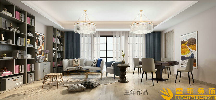 龍湖長橋郡660平現(xiàn)代別墅設(shè)計(jì)裝修客廳