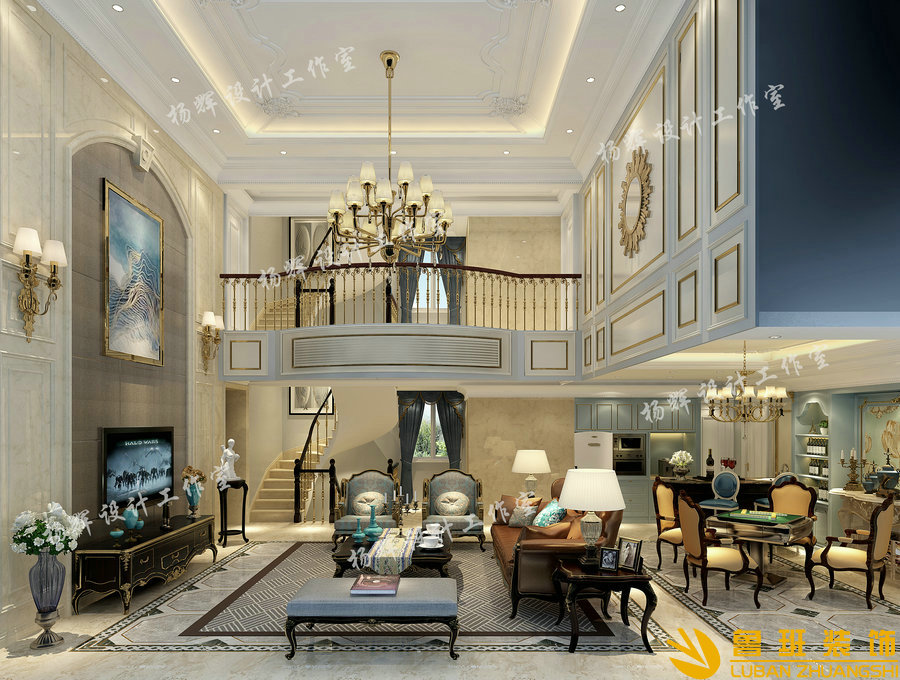 龍湖·源著370平新古典別墅設計裝修客廳