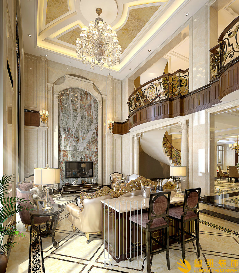 復地御香山380平美式別墅設計裝修客廳