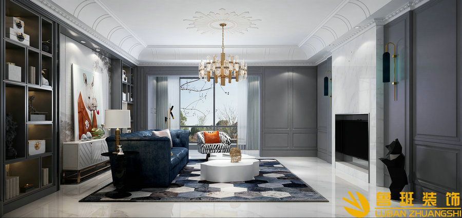 華潤.金悅灣217平美式設計裝修客廳