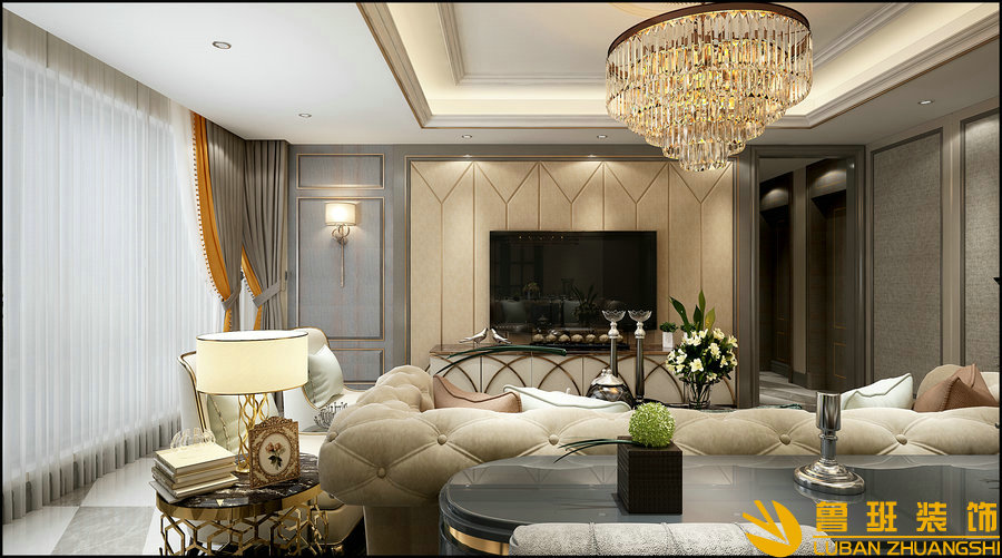 龍湖.九里晴川125平歐式設(shè)計(jì)裝修客廳