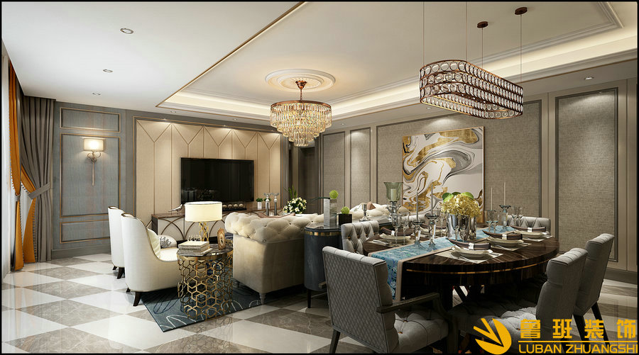 龍湖.九里晴川125平歐式設(shè)計(jì)裝修客廳1