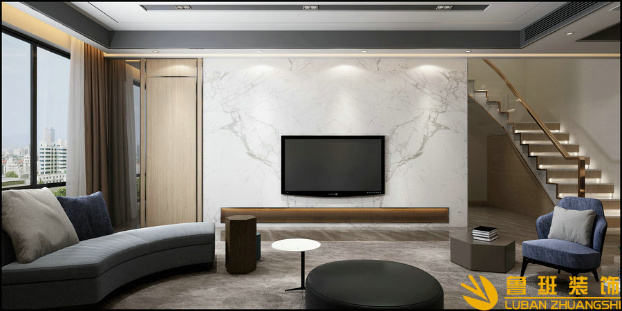 四海逸家217現(xiàn)代躍層設(shè)計裝修客廳1