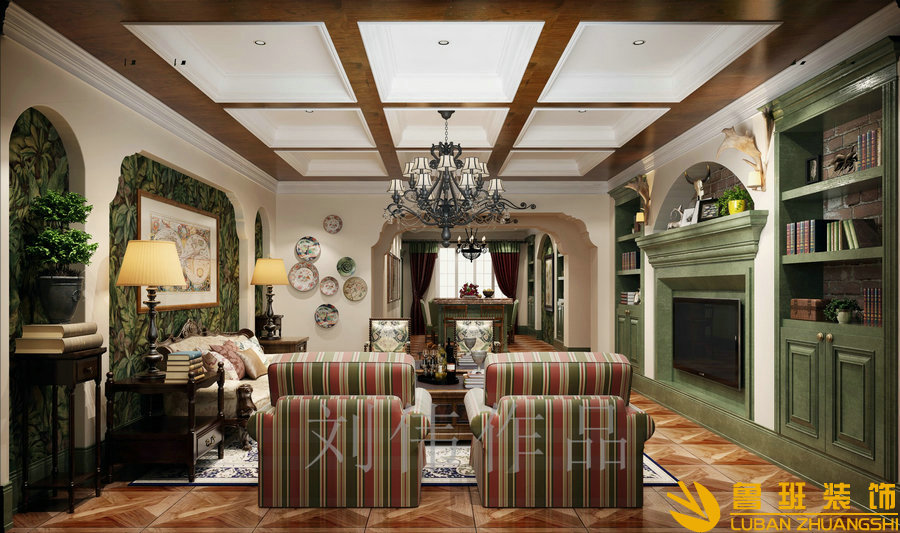 無國界214平大平層美式裝修設計客廳