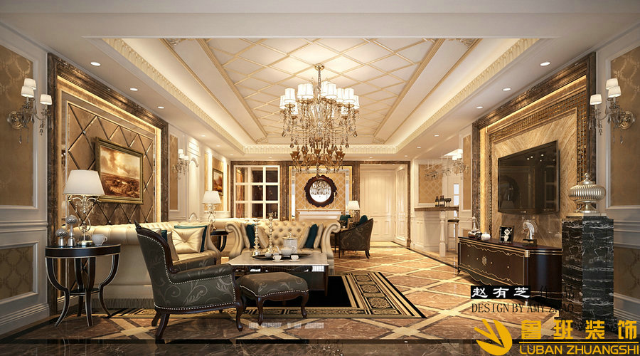 半島城邦240平新古典設(shè)計(jì)裝修客廳