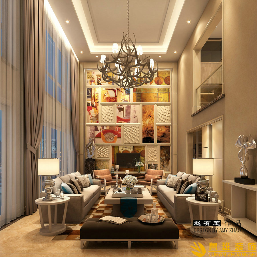 保利康橋300平現(xiàn)代頂躍設(shè)計(jì)裝修客廳