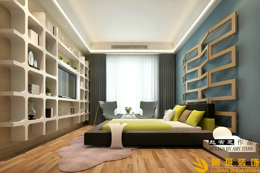 保利康橋300平現(xiàn)代頂躍設(shè)計(jì)裝修主臥