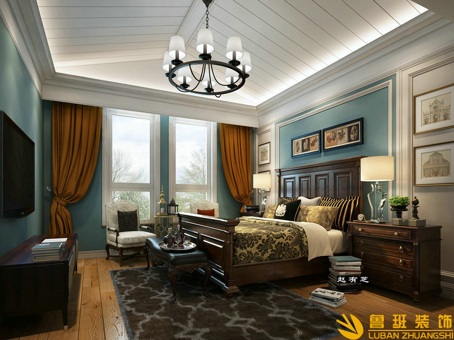 富豪新城200平美式頂躍設計裝修臥室