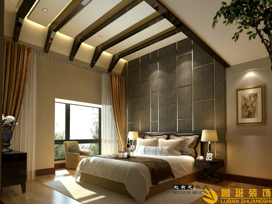 國奧村180平現代別墅設計裝修臥室