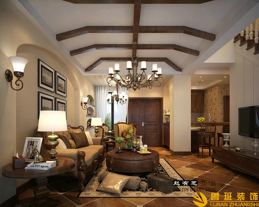 假日青城160平度假美式別墅裝修設計客廳