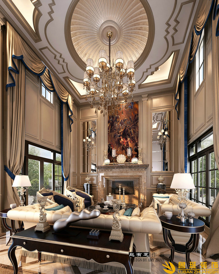 建發(fā).淺水灣600平獨(dú)棟法式別墅設(shè)計(jì)裝修客廳