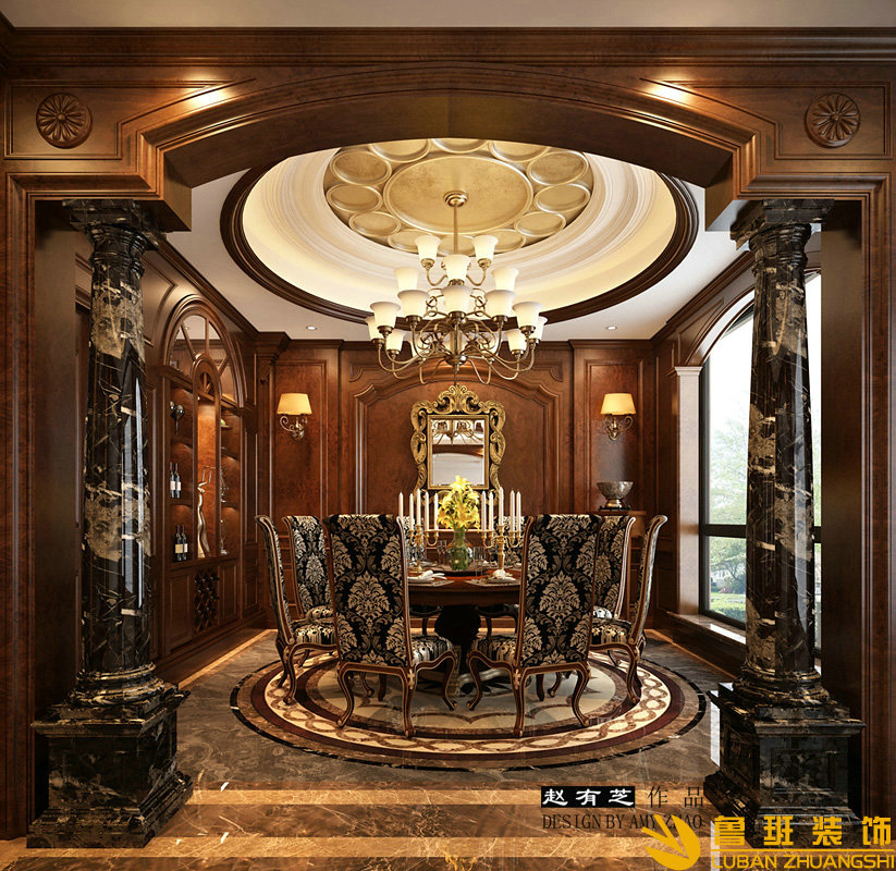 綠地錦天府400平古典歐美聯(lián)排別墅設計裝修餐廳