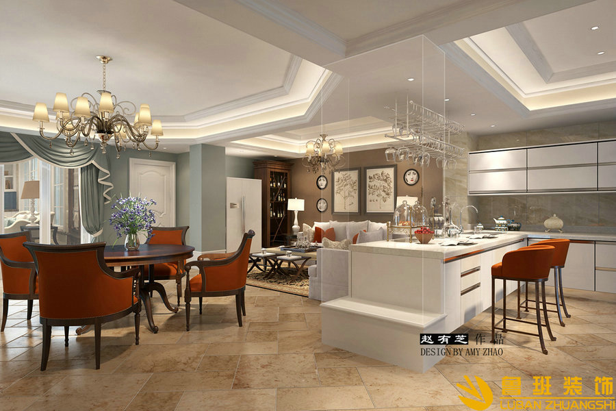 龍城一號底躍300平美式設計裝修多功能