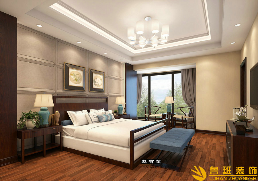 時代豪庭180平中式設(shè)計裝修臥室