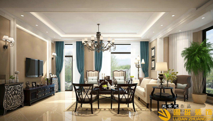 銀泰花園400美式別墅設計裝修客廳