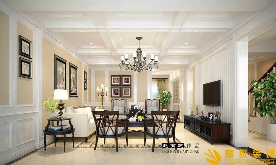 遠大林語城420美式別墅設計裝修客廳