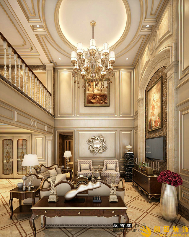 遠大林語城280歐式別墅設計裝修客廳