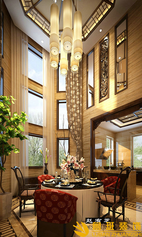中海央墅450雙拼別墅中式設(shè)計(jì)裝修餐廳