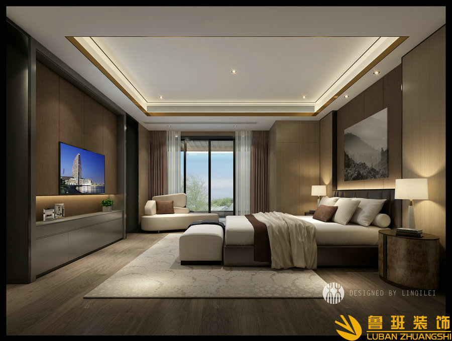 半山愛馬仕400現(xiàn)代別墅設(shè)計(jì)裝修主臥