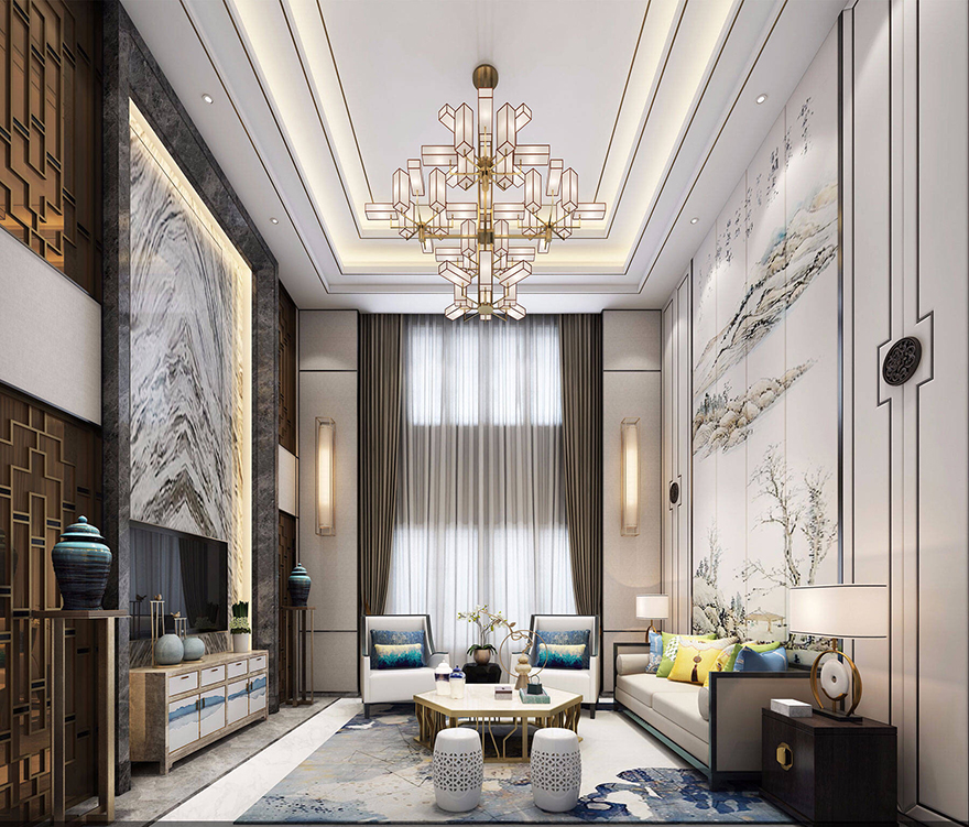 雅居樂600平中式別墅裝修設計客廳
