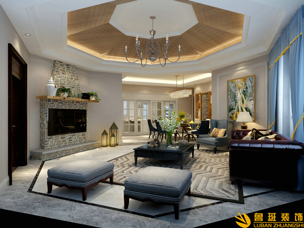 天鵝湖144平大平層裝修設(shè)計客廳