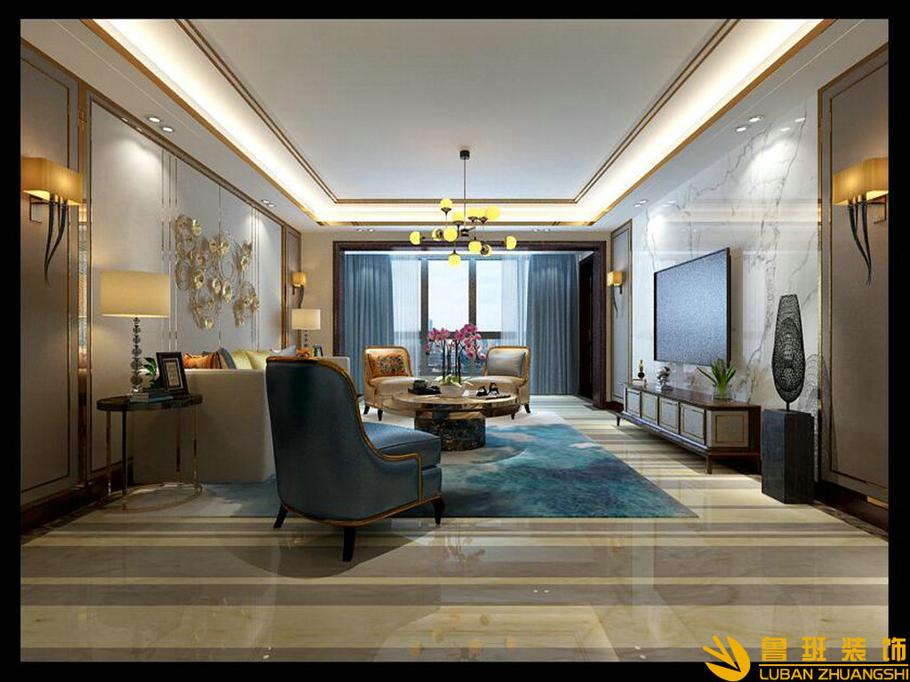 保利觀園國際200平裝修設計客廳