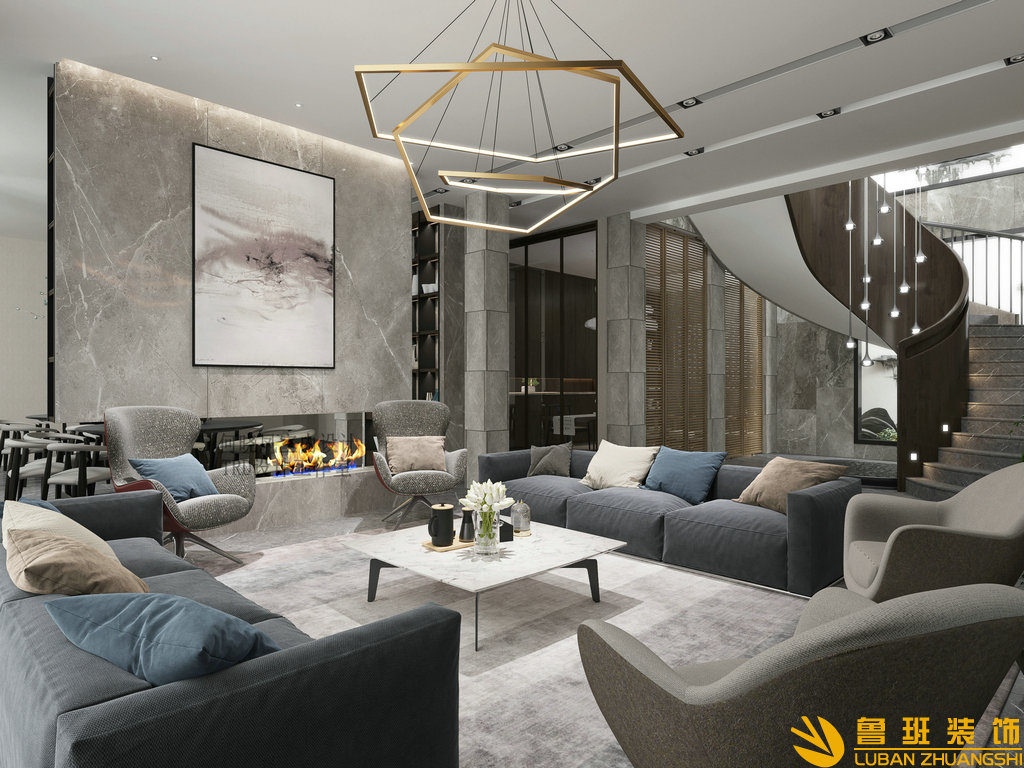 山水峨眉1400平大別墅裝修設(shè)計(jì)客廳1