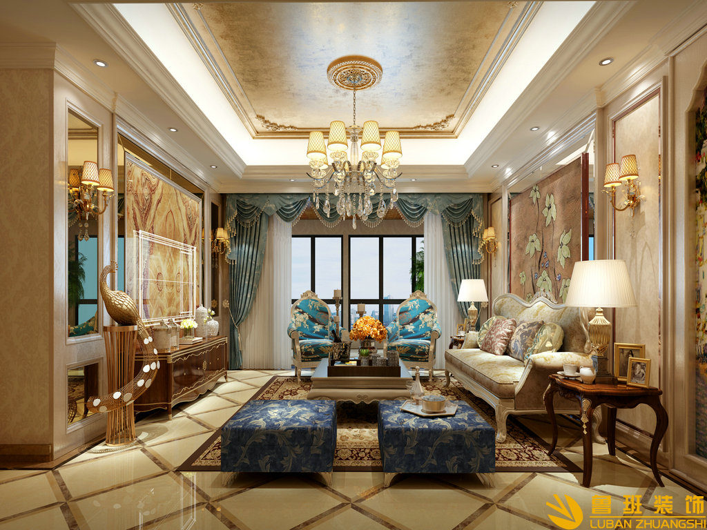 御龍灣120平簡歐裝修設計客廳