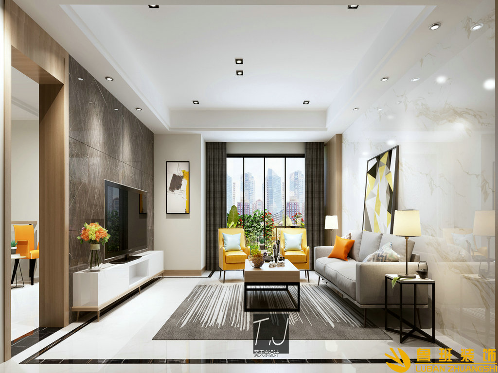 晶藍(lán)半島240平設(shè)計(jì)裝修客廳