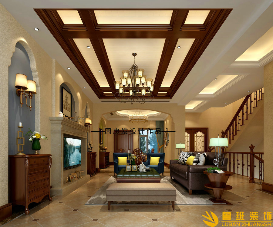 棠湖柏林城別墅設(shè)計(jì)裝修客廳