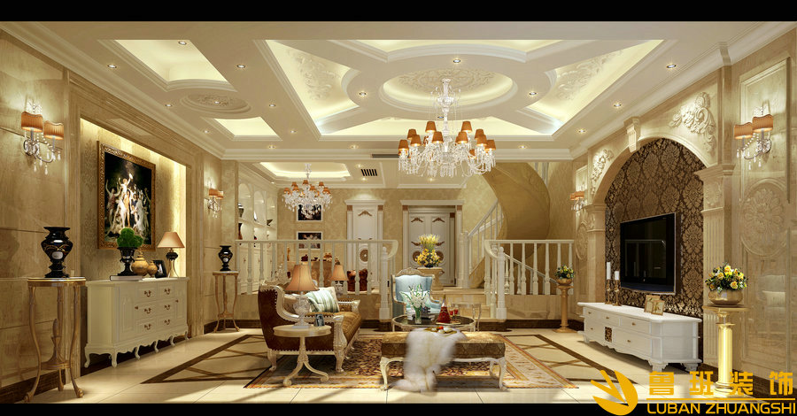 鷺湖宮350平歐式別墅裝修設計客廳