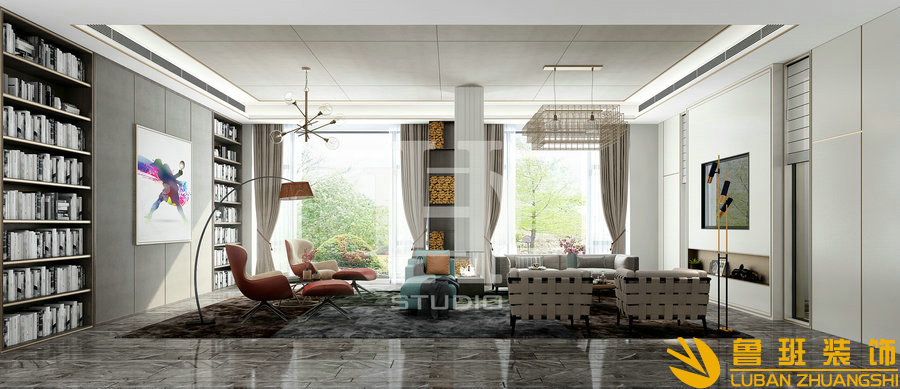 麓山國際碧湖岸500平別墅裝修設(shè)計客廳