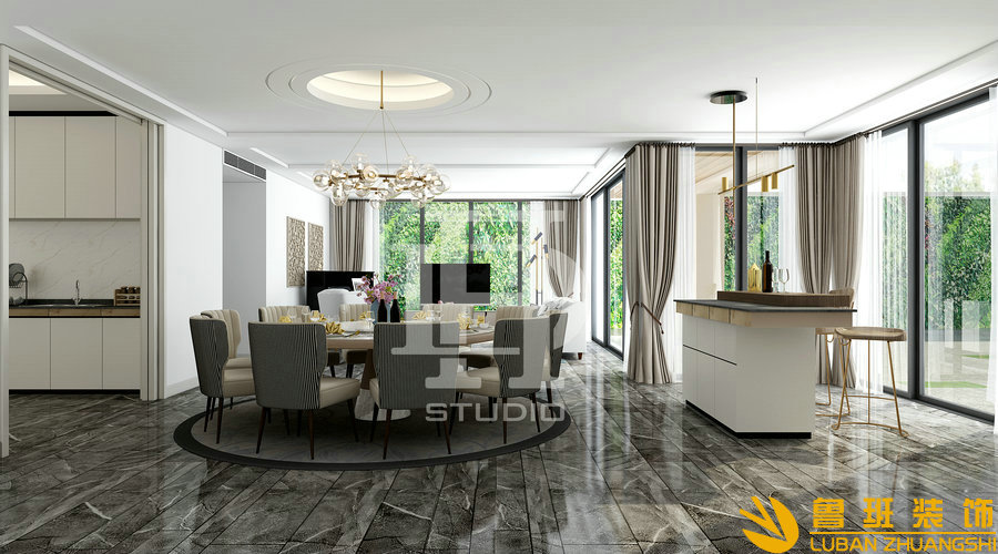 麓山國際碧湖岸500平別墅裝修設(shè)計餐廳