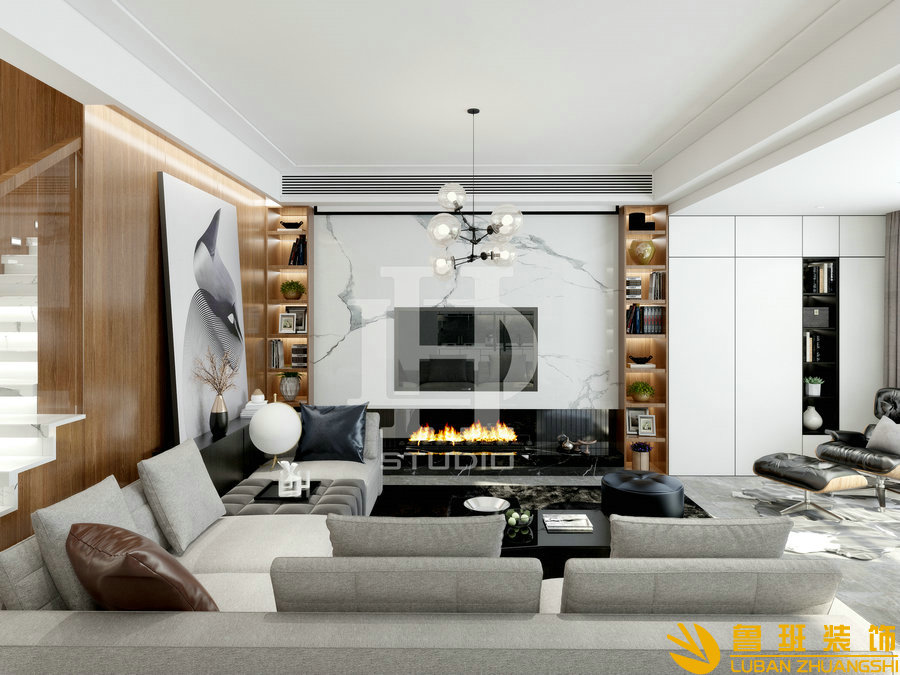 雍景閣280平別墅現(xiàn)代裝修設(shè)計(jì)客廳