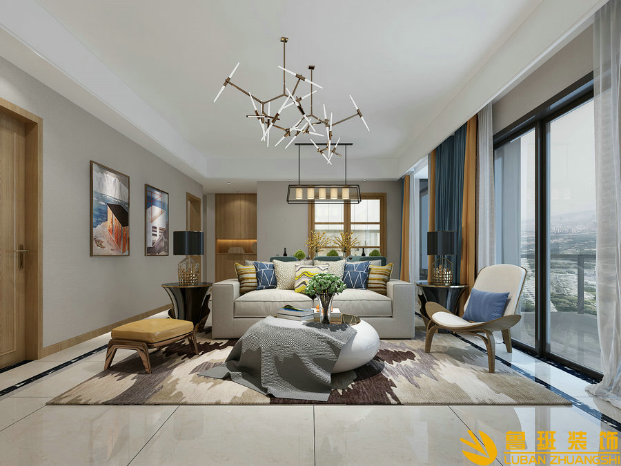 北辰朗詩南門綠郡117平現代裝修設計客廳