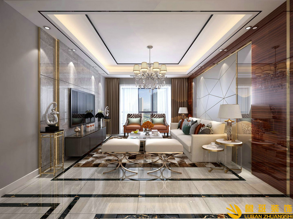 南郡七英里500平新中式別墅裝修設計客廳