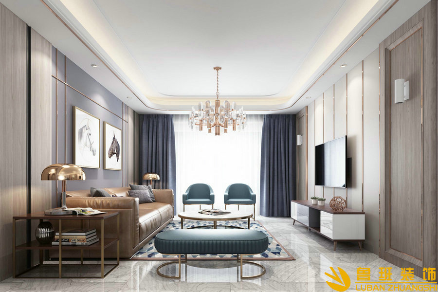 東郡湖景灣117現代裝修設計客廳