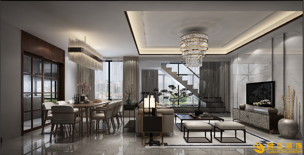 金色莊園240㎡新中式別墅裝修設計客餐廳