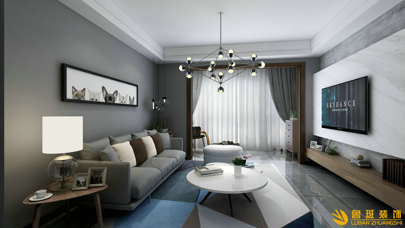 九里晴川125㎡北歐風(fēng)格裝修設(shè)計客廳2