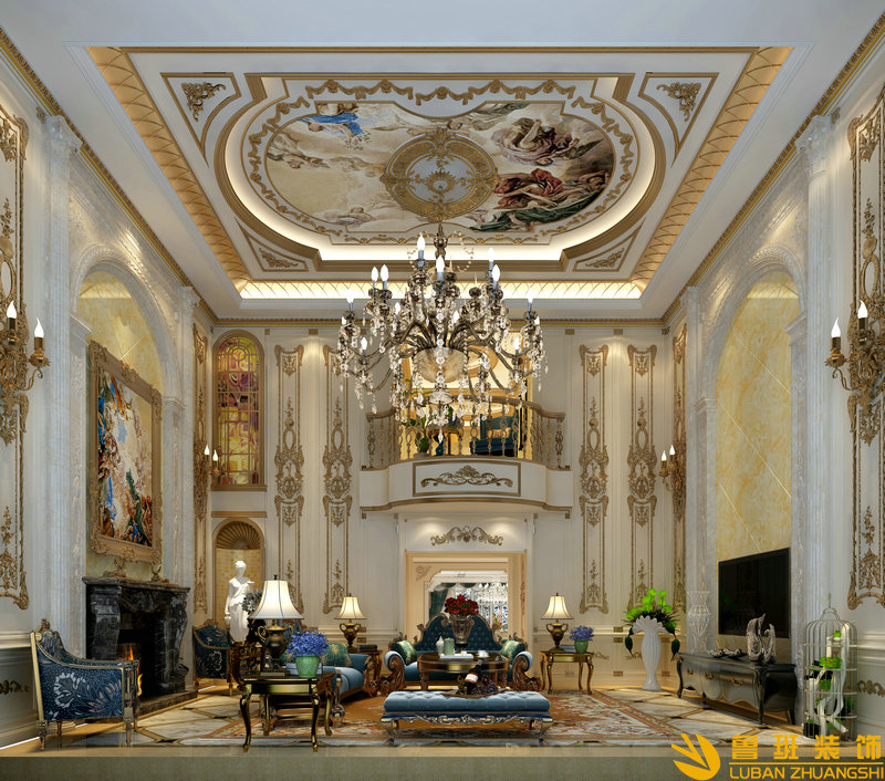 牧馬山蔚藍卡地亞800㎡法式風格別墅裝修設計客廳