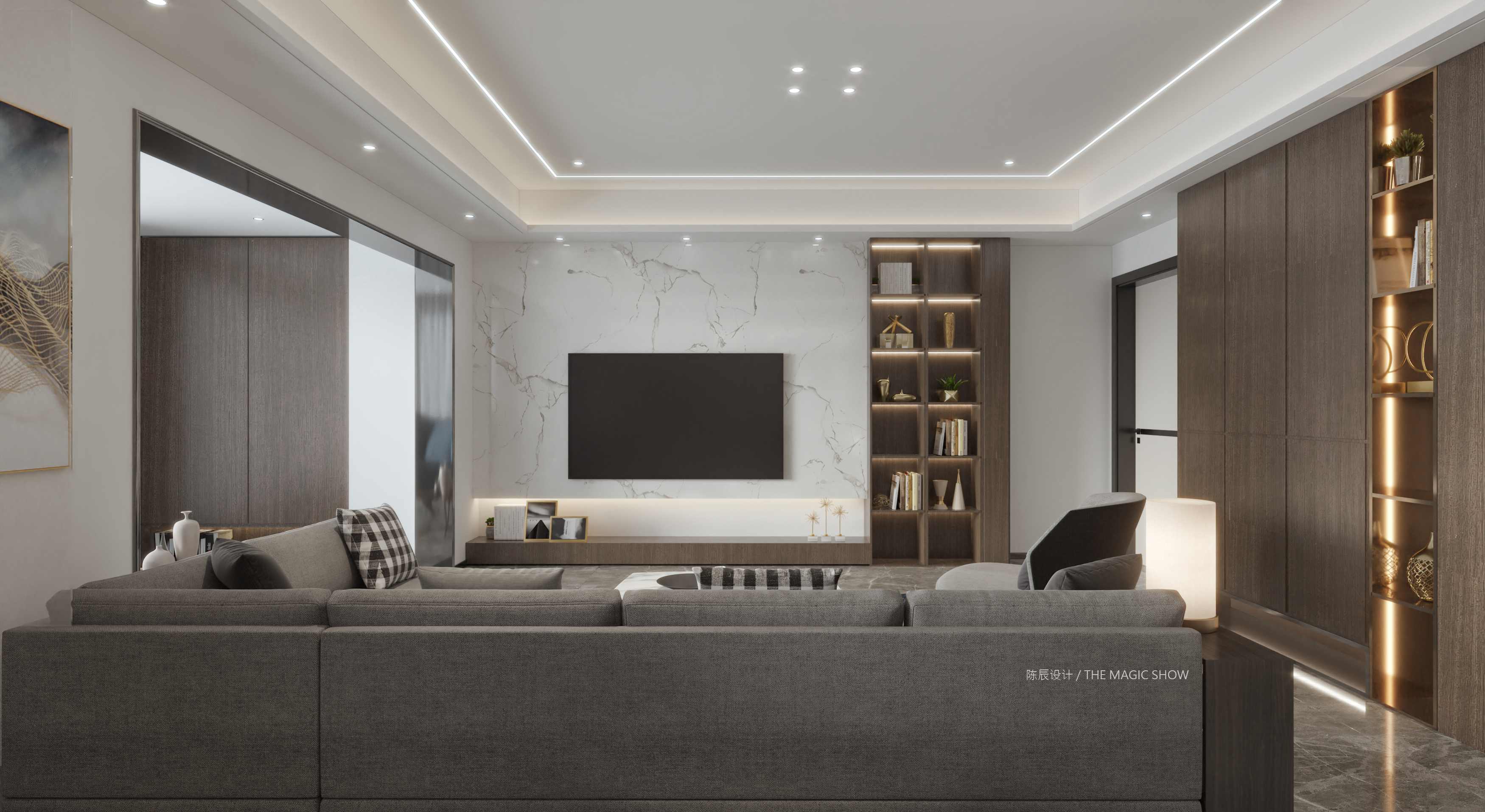 海棠時代廣場150平方米 三室兩廳 現代輕奢客廳2