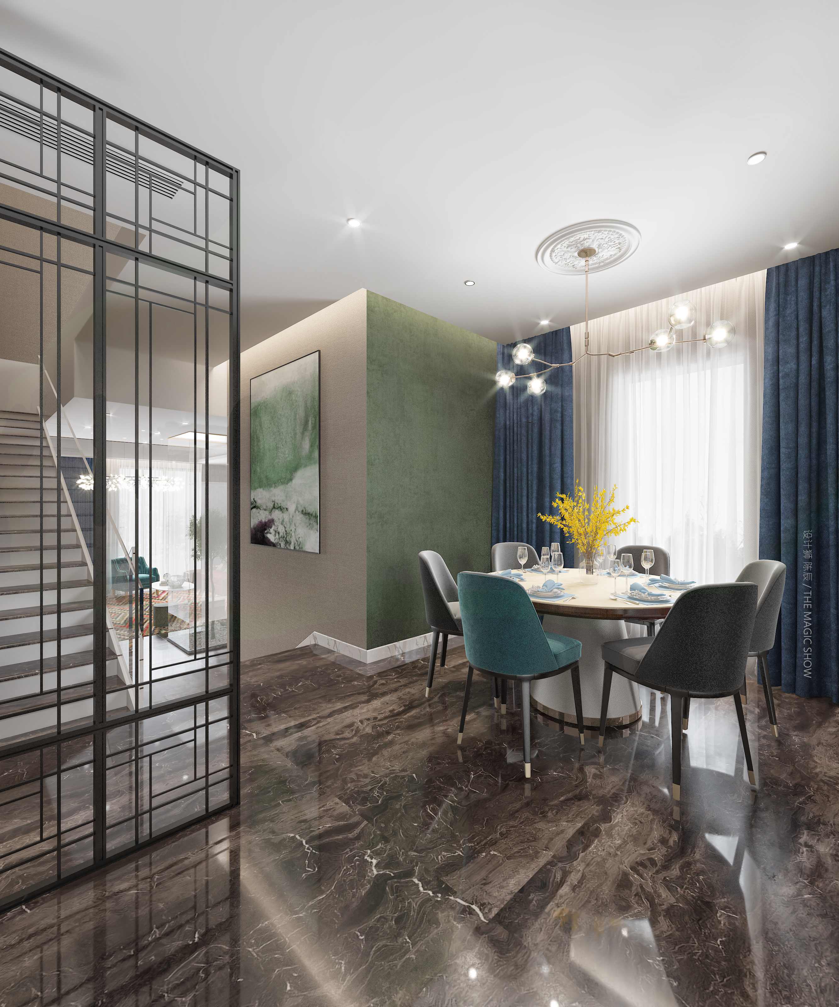 金馬湖壹號(hào)別墅400平方米 現(xiàn)代混搭餐廳